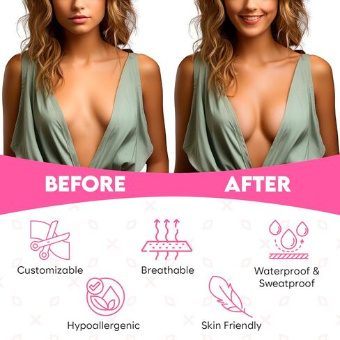 Boob Tape with Silicone Nipple Covers – Breast Lift Tape for Women – Invisible Boobtape Push Up Support – Body Tape for Strapless Dresses, Backless Tops & Deep V Outfits – Beige in Saudi Arabia