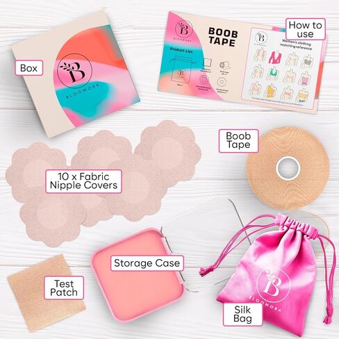 Boob Tape with Silicone Nipple Covers – Breast Lift Tape for Women – Invisible Boobtape Push Up Support – Body Tape for Strapless Dresses, Backless Tops & Deep V Outfits – Beige in Saudi Arabia