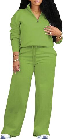 MOEENCN Women 2 Piece Outfits Sweatsuit Oversized Half Zip Sweatshirt Wide Leg Sweatpant Casual Lounge Matching Set Tracksuit in Kuwait