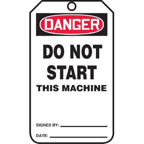 Accuform MDT225PTM RP-Plastic Safety Tag, Legend "Danger Do Not Start This Machine", 5.75" Length x 3.25" Width x 0.015" Thickness, Red/Black on White (Pack of 5)
