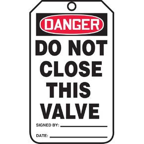 Accuform MDT186PTM RP-Plastic Safety Tag, Legend "Danger Do Not Close This Valve", 5.75" Length x 3.25" Width x 0.015" Thickness, Red/Black on White (Pack of 5)