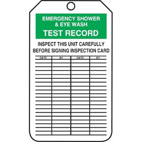 Accuform MGT313PTM RP-Plastic Jumbo Tag, Legend "Emergency Shower and Eye WASH Test Record", 8-1/2" Length x 3-7/8" Width x 0.015" Thickness, Green/Black on White (Pack of 5)