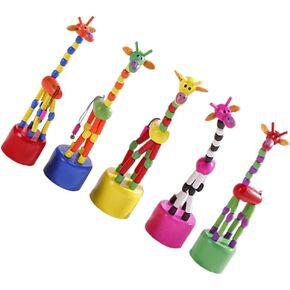 STOBOK Wooden Giraffe Figurine Toy,5pcs Giraffe Thumb Push Puppets Dancing Rocking Giraffe Finger Puppets Push Up Toys for Boys Kids Girls