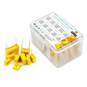 KOKISO 10 Values 77 PCS Polypropylene Safety Capacitors DIP 275VAC X2 MKP Assorted Kit Assortment(0.001uF,0.01uF,0.022uF,0.047uF,0.1uF,0.22uF,0.33uF,0.47uF,0.68uF,1uF)