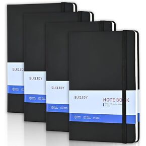 Journals Notebook, 4 Pack 160 Pages, A5 Size Black Notebooks College Ruled, Hardcover Notebook with 100 gsm Thick Paper, 5.5x 8.2-Inch Line Journals for Men Women