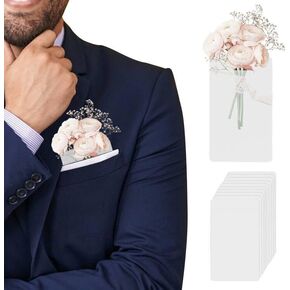 10 Pcs Pocket Boutonniere Plastic Sleeve,Pocket Boutonniere Holders for Groom Groomsmen Wedding Pocket Square Boutonniere,No Lapel Pin Required,Ideal for Wedding Ceremony Anniversary Prom(NO Flowers)