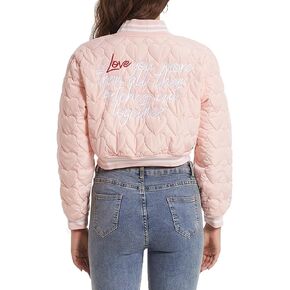 babyhealthy Women's Cropped Varsity Jacket Letterman Bomber Jacket Vintage Casual Quilted Outerwear