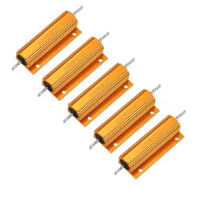 HLin 5Pcs 100W 4 Ohm 5% Aluminum Housed Wire Wound Resistor Gold Tone