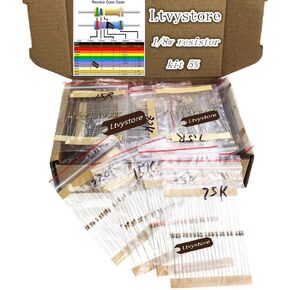 مجموعة مقاومات 1/8 وات، تشكيلة مقاومات Ltvystore فيلم كربون 63 قيمة، 1 أوم - حزمة مقاومات 10 متر أوم متنوعة 1/8 وات، مجموعة مقاومات مقاومة 5% حزمة من 1260 in Kuwait