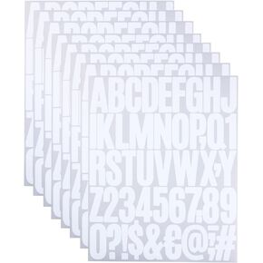 8 Sheets Letter Number Stickers, 2 Inch Vinyl Alphabet Stickers, Self-Adhesive Punctuation Letter Number Stickers for Mailbox, Scrapbooking, Decoration, Craft, Arts, DIY, Decor- White