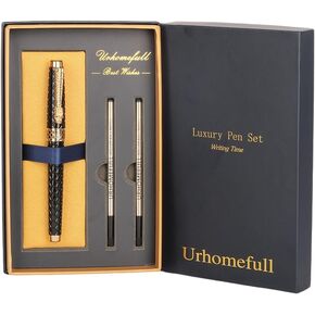 Stunning Luxury Rollerball Pen with 24K Gold Trim,Switzerland Tip with Black Ink Refills, Perfect Roller Ponit Pen Gift Set for Men Women, Fancy Writing Set for Business,Black