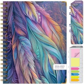 HARDCOVER Academic Year 2024-2025 Planner: (June 2024 Through July 2025) 8.5"x11" Daily Weekly Monthly Planner Yearly Agenda. Bookmark, Pocket Folder and Sticky Note Set (Pastel Peacock)