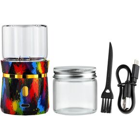 Electric Herb Grinder, Small Spice Grinder Electric Crusher Grinders Mini Size 2inx3.5inches with 2pcs 1.7oz/50ml Glass Jar Herb Jar Portable Herb Grinder Rechargeable Automatic Herb Grinder