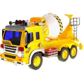 PowerTRC Push & Go Friction Powered Cement Truck Toy with Light and Sound | Realistic Play Mixer Construction Tanker Truck Toy Gift for Boys and Girls