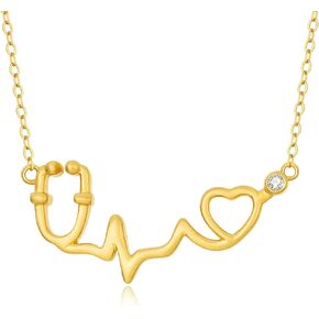 Silwan 14K الذهب ممرضة سماعة الطبيب قلادة للنساء، الذهب الأصفر قلادة سماعة الطبيب مع القلب، هدية مجوهرات التمريض الطبية للممرضة طبيب طالب الطب، 16 + 2 بوصة in Kuwait