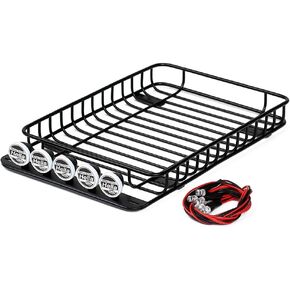 INJORA RC 1/10 رف سقف معدني للأمتعة مع 5 مجموعة LED لسيارة زاحفة 1/10 RC TRX-4 محوري SCX10 90046 SCX10 III AXI03007 (أبيض)