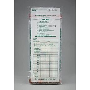 250 Drop Safe Cash Deposit Bags, 5" x 9 1/2", Clear Bank Transmittal Bags, Serialized Numbering, Sturdy Strip & Seal 250 Bags
