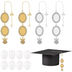 4pcs Graduation Cap Photo Charms, Graduation Cap Tassel Personalized Angel Tassel Photo Charm Memorial Photo Pendant for 2024 Graduation Season Cap Decor
