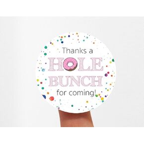 ZLKAPT Pink Donut Hole Stickers - Set of 120 Thanks a Hole Bunch for Donut Themed Birthday - Thank You Labels for Donut Party Favors