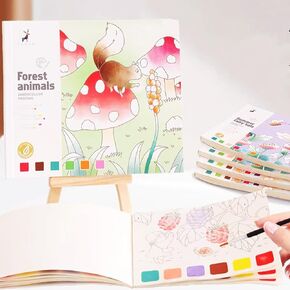 Neioaas Watercolor Coloring Books for Kids, Pocket Watercolor Painting Book for Toddlers Ages 4-8, Arts and Crafts for Girls Boys, Water Colors Paint Kids (Forest Animals)