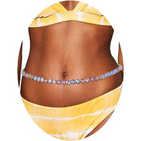 ELABEST Heart Crystal Waist Chain Sexy Belly Chain Beach Bikini Jewelry for Women and Girls
