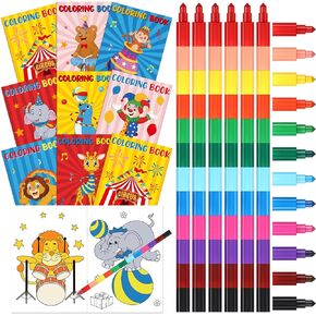 Funrous 48 Pcs Carnival Coloring Books with Stackable Crayons Circus Party Favors Coloring Pages Drawing Booklet Party Supplies for Carnival Clown Themed DIY Art Painting Games Goodie Bag Fillers