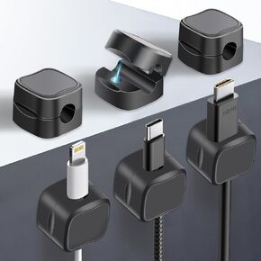 6 Pack Magnetic Cable Clip Clips, Under Desk Cable Management,Hgliagtsmat Adhesive Cord Clip Storage Box for Home Desk Phone Car Wall Desktop Nightstand, Wall Cable Management (White)