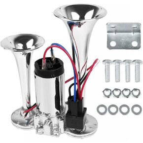 Kqiang 12V 600DB Air Horn with Air Compressor Dual Trumpets Super Loud Train Horns kit for Any 12V Vehicles Truck Boat Lorrys Train Speaker