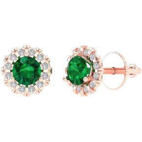 1.18 ct Brilliant Round Cut Halo Studs Simulated Emerald 14k Rose Gold Designer Earrings Screw back