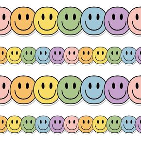 Whaline 32.8Ft Boho Happy Face Bulletin Board Border Pastel Color Smile Face Die Cut Trim Border Roll for Classroom Chalkboard School