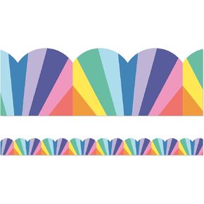 Carson Dellosa We Stick Together 39 Feet Rainbow Burst Bulletin Board Borders, 13 Strips of Scalloped Border Trim, Retro Classroom Borders for Bulletin Board, White Board and Retro Classroom Décor
