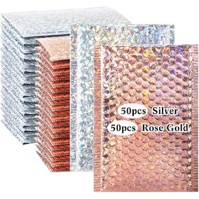 100 قطعة من رسائل الفقاعات المعدنية من Wowangce مقاس 6 × 8 بوصة، مظاريف مبطنة من البوليستر، مغلفات فقاعات ثلاثية الأبعاد مقاومة للماء ذاتية اللصق، أكياس شحن لتعبئة البريد، مستلزمات المكياج والمجوهرات in Kuwait