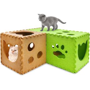 Apatal Cat Play Tunnel 14 Pcs DIY Foldable Cat Hideaway Cave with Interactive Peek Hole Felt Kitten Play Tubes and Tunnels for Indoor Cats