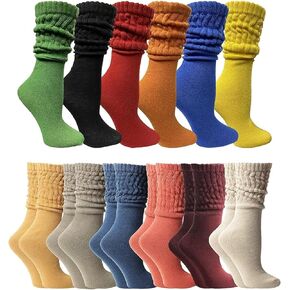 Yacht & Smith 12 Pairs of Womens Slouch Scrunched Boot Socks, Cotton Bulk Pack Offer, Bold With Earth Tone in Kuwait