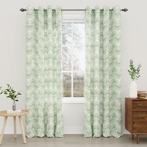 مجموعة ستائر Roxooze Boho بطول 84 بوصة مكونة من لوحتين، ستائر منقوشة من الكتان لغرفة المعيشة، ستائر معالجة نوافذ المزرعة باللون الأخضر المريمية لغرفة النوم in Kuwait