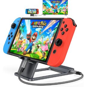 RREAKA TV Dock Station for Nintendo Switch/Switch OLED, 3-in-1 Brace Stand Docking Station Replacement with 4K HDMI/Type C Port/USB Port for Official Nintendo Switch