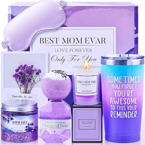 Mothers Day Gifts for Mom, Mother's Day Gift Ideas, Birthday Gifts for Women, Relaxing Lavender Spa Purple Gift Basket Set, Mothers Day Gift Basket for Women, Mom from Daughter Son with 20Oz Tumbler