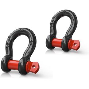 Nilight 2 Pack Small Shackles 1/2" D-Ring Shackle 2 Ton (4409 lbs) Capacity Heavy Duty Off Road Recovery Shackle Kit for Cars and Other Applications for Tie Downs, Black Red