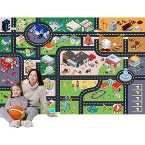 Kids Rug Playroom Car Rug Play Mat City Life Road Rug for Cars Fun City Map for Track Toys,Carpet for Bedroom Boys (city01, 3.3×4.9ft/39×59in)