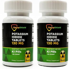ThyroShield Potassium Iodide Tablets - 130mg Iodine Tablets for Radiation Exposure | USA Made Nuclear Fallout Pills KI Pills YODO Naciente 30 Tablets Two Pack in Saudi Arabia