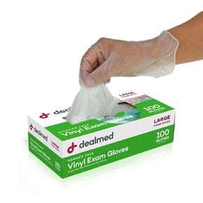 Dealmed Vinyl Exam Gloves – Disposable Non-Irritating Medical Gloves, Latex Free, First Aid Kits and Medical Facilities, 100 Count (Large Pack of 1)