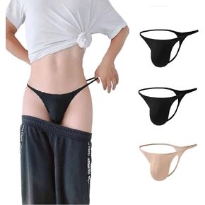 KEACUT Mens Nylon G-String Sexy Outfits Sissy Thongs Low-Rise Black/Black/Nude 3 Pack