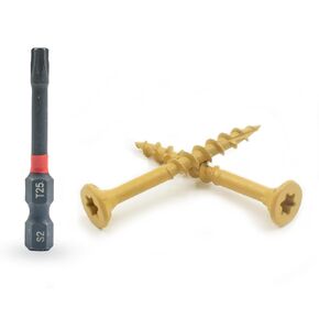 LUPANTER 300 Pcs Exterior Deck Screws 8#×1-1/4 inch, Wood Screws with Yellow Ceramic Coating, Premium Outdoor Rust Resistant Self Taping Screws,T25 Drive Bit includs.