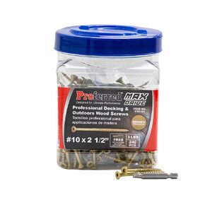 Proferred MAX Drive Professional Decking & Outdoor Wood Screws, Stainless Steel, 8 X 2", 6 Lobe 20 Drive (2 LBS, 375 pcs with 1 Bit in Jar), V57081