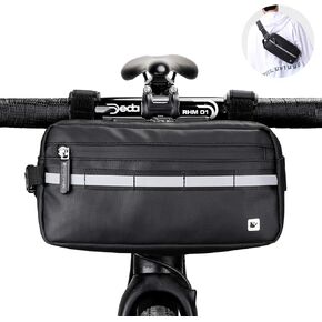 Rhinowalk Multifunction Bike Handlebar Bag Front Bag 3L Bicycle Frame Bag Waterproof Shoulder Bag Handbag Waist Bag (Pure Black)