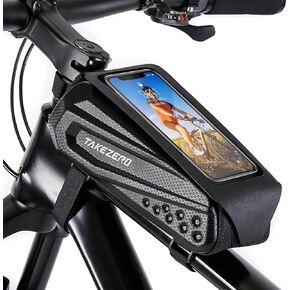 TAKEZERO Bike Phone Bag Front Bike Frame Bag Waterproof Bicycle Front Phone Holder Pouch Storage Bag Bike for Phone bag Under 6.8"（Black）