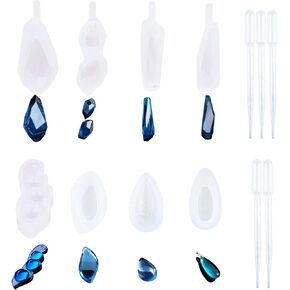 Woohome 8 PCS Clear Jewelry Silicone Molds and 5 PCS Plastic Droppers, Jewelry Resin Casting Mold for Making Necklace Pendant Ring Pendant