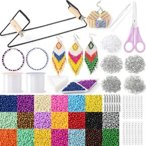 MULTIONS Seed Bead Loom Kit,10566 PCS Bead Loom Kit Includes 20 Colors 3mm Seed Beads,Beading Needles,Crystal Wire,Bead Trays,Scissors for Bracelets Jewelry Earring Making Kit