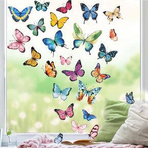 Generic AnyDesign 9 Sheets Spring Vintage Butterfly Window Clings Summer Vintage Colorful Butterfly Reusable Window Decals Anti-Collision Birds Stickers for Home School Party Decor Supplies