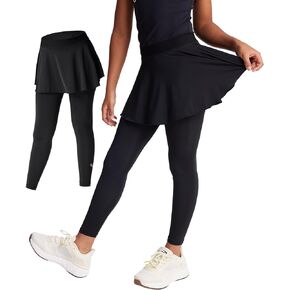 OUANDME Girls Leggings with Ballet Skirt Kids Elastic Waist Dance Skirted Skorts Light Soft Tights 4-16Y